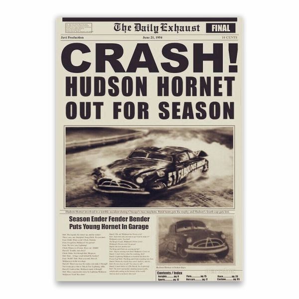 Hudson Hornet Crash Newspaper Poster - A1
