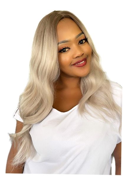 Synthetic 28" Long Wavy Middle Part Wig - Ombre Grey