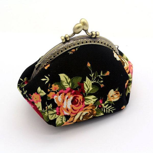Wallet,Lady Vintage Flower Mini Coin Purse Wallet Clutch bag (Black)