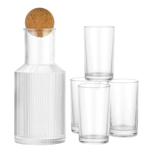 Glass Juice Jar with 4 Drinking Glasses - 5 Piece