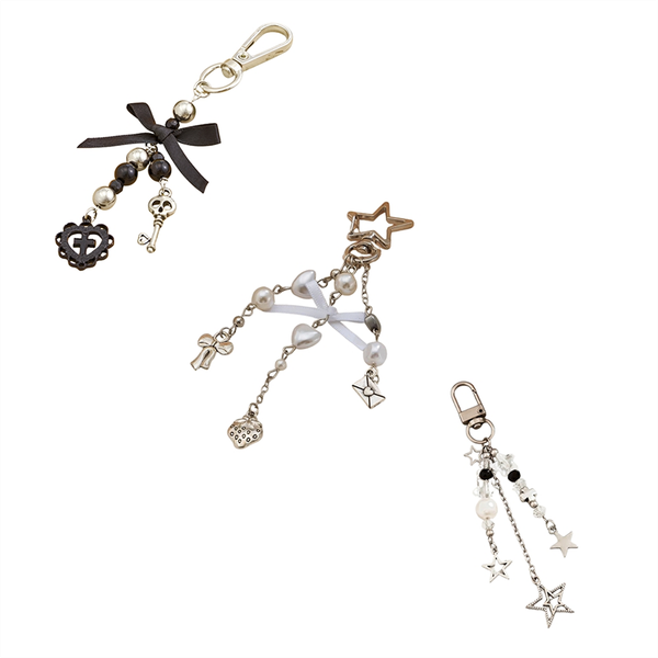 Sweet And Cool Bow Keychain Heart-Shaped Jewelry Black Keychain