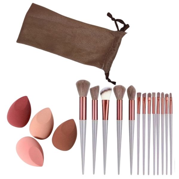 13 Piece Make - up Brush Set with Powder Puff Sponges &amp; Bag