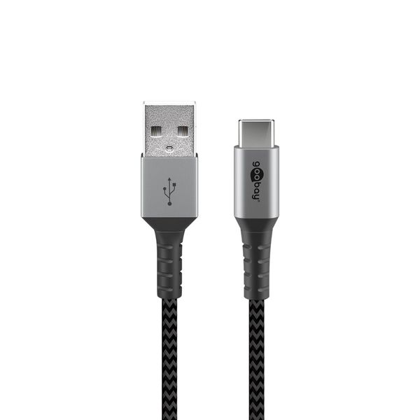 Goobay USB-C to USB-A Textile Cable with Metal Plugs - Space Grey/Silver