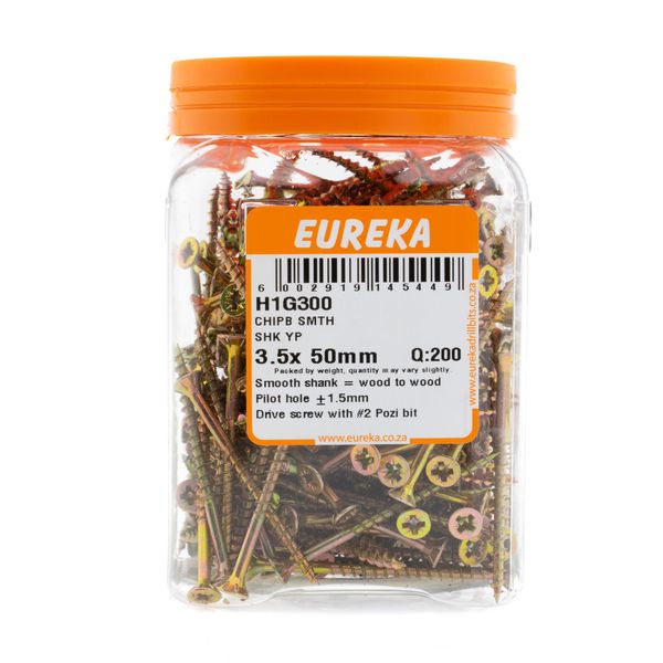 EUREKA Chipboard Screws Full Thread Yellow Zinc 3.5 x 50mm Q:200 H1G300