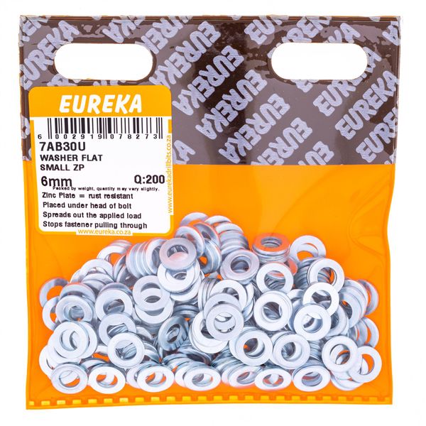 EUREKA Flat Washer Small Zinc Plated 6mm Q:200 7AB30U