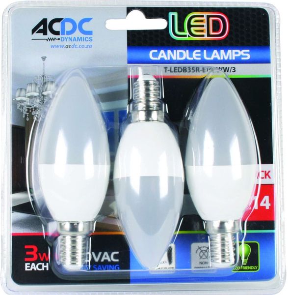 230VAC Warm White LED Candle Lamp 3W E14 /3 Pack