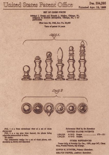 Vintage Patent Sketch Style Chess Pieces - Unframed