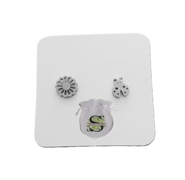 Stainless Steel Stud Earrings - Ladybug and Flower