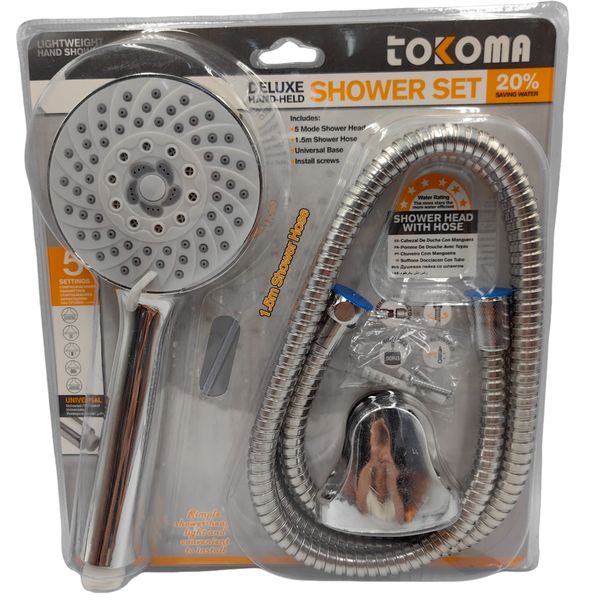 Tokoma Deluxe Hand-Held Shower Set (5 Modes, 1.5m Hose, Universal Base)