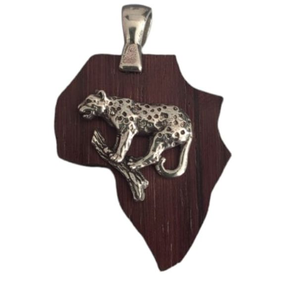 Leopard-925 Sterling Silver-Africa-Imbuia Wood-Pendant.