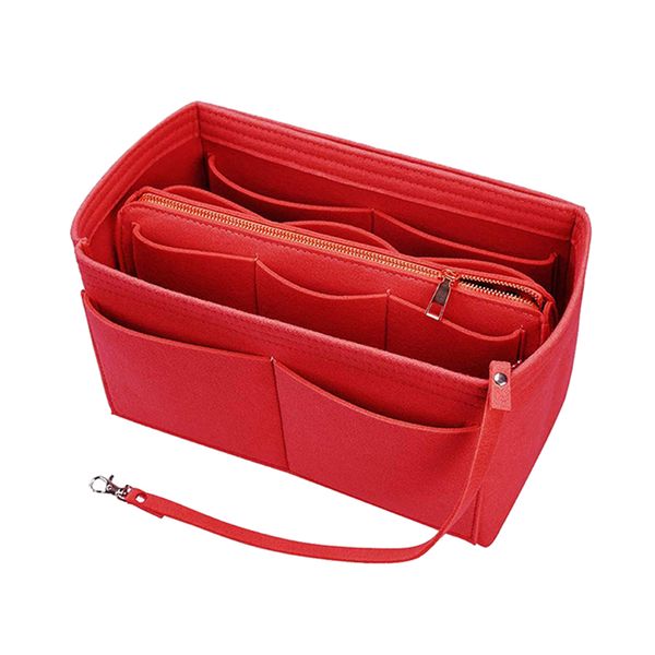 Felt Cloth Handbag Insert Multi Pocket Storage Tote Shaper Inner Bag-Gray