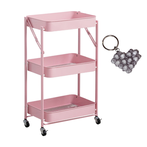 Foldable 3-Tier Trolley Storage Utility Cart with handmade keyholder