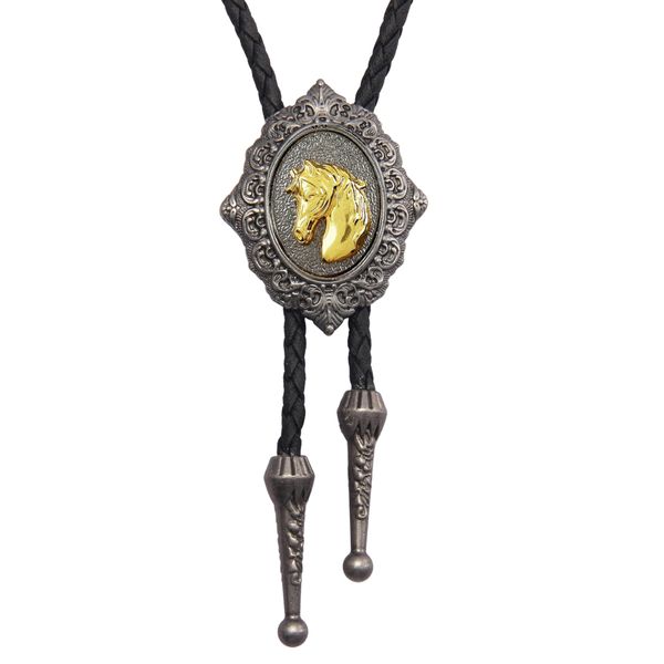 Bolo Tie for Men Western Cowboy Tie Necklace Gold Bolo Tie Leather Necktie