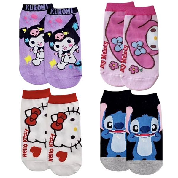 Ladies Kawai Novelty Short Socks 4 Pairs