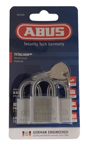 ABUS 64TI/30 Titalium Padlock 30mm 3Pack Keyed Alike