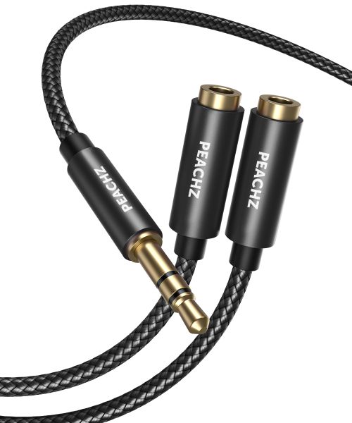 Peachz-Headphone Splitter 3.5mm, Audio Splitter 2 Female to 1 Male,Aux 28cm