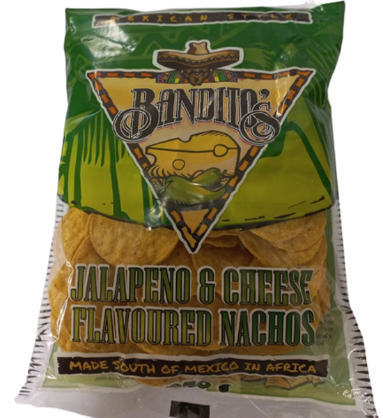 Bandito's Jalapeno &amp; Cheese Flavoured Nachos - Chips - 12 x 250g