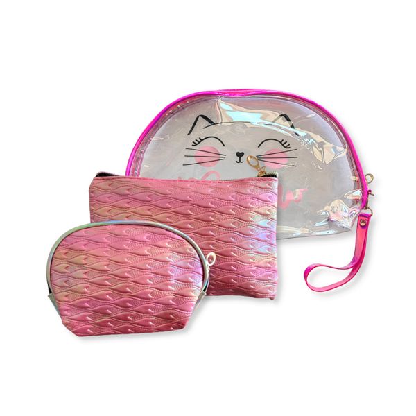 3-piece Travel Toiletry Cosmetics Makeup Bag - Cute Kitty Design