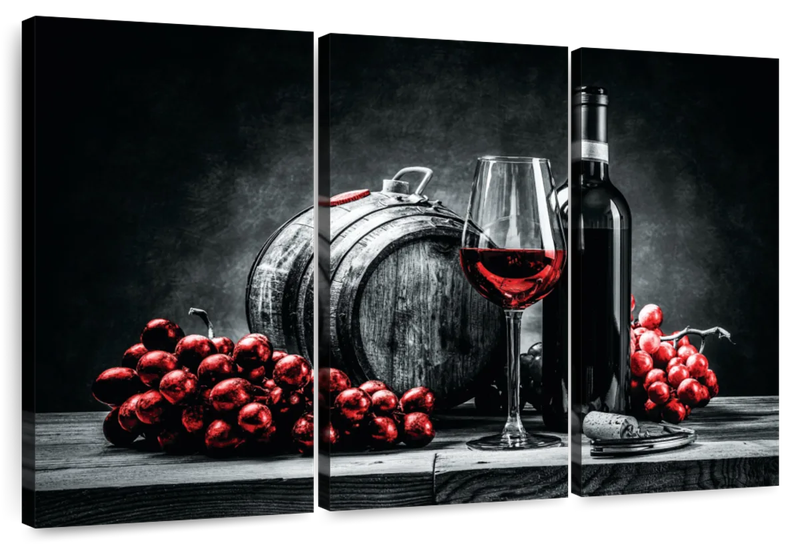 Canvas Art - Wine And Grapes 3 Piece Canvas Wall Art Living Bedroom Decor