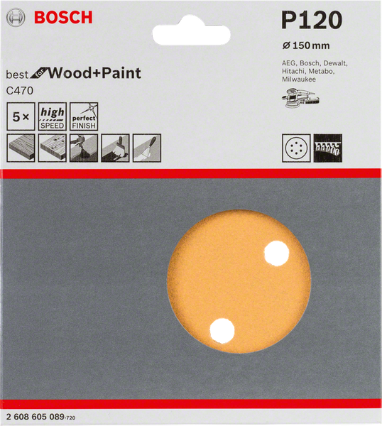Best Wood+Paint random orbital sanders 150 mm 120 6 holes 5 Piece