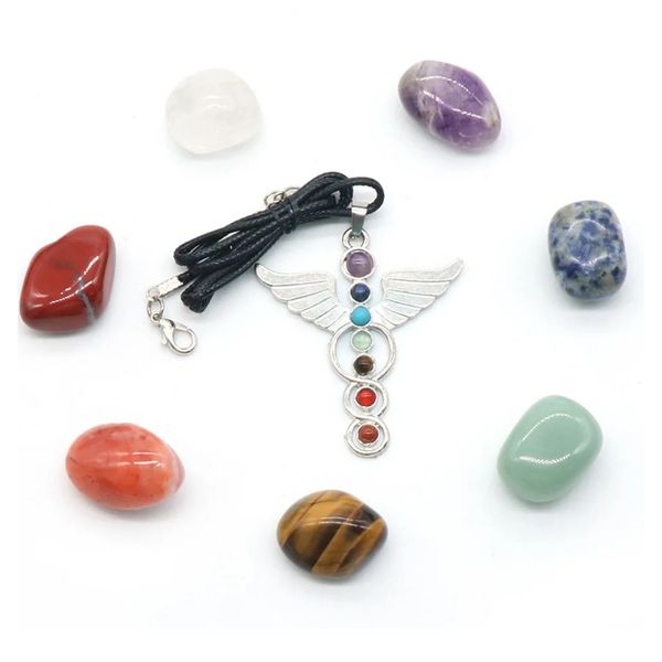 Decor Healing Natural Stone Crystal Gemstone Chakras Set Wings 5cm