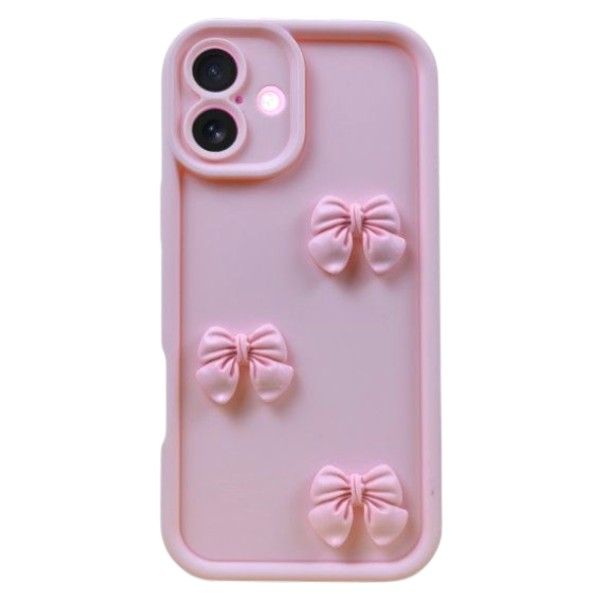 Playful 3D Bow Phone Case Compatible With Phone 16 Plus - Baby Pink