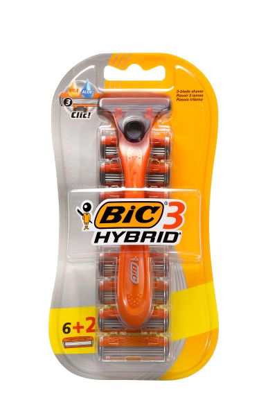 BIC 3 Hybrid Men's Razors - 1 Handle with 6 + 2 Triple Blade Cartridges