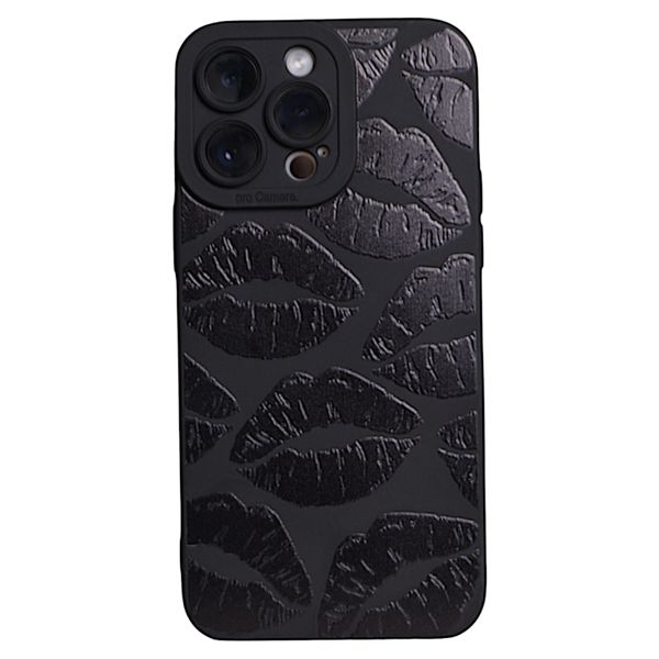 Black - Phone Case with Shiney Black Kisses - Iphone 14 Pro Max
