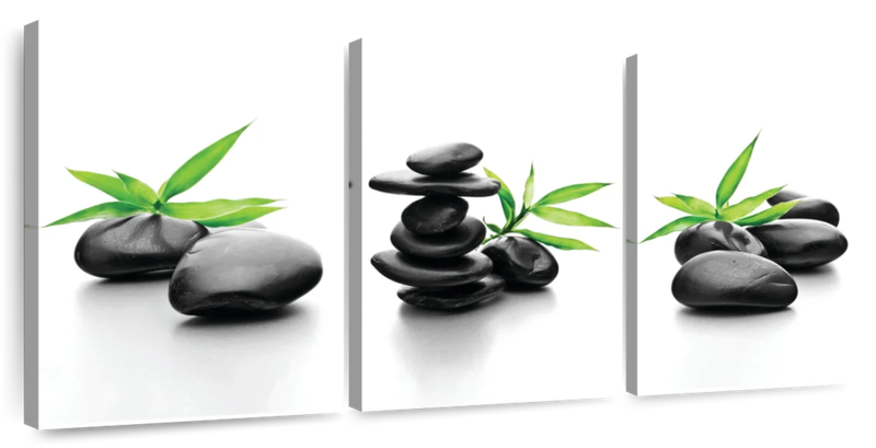 Canvas Art - Bamboo Spar Stone 3 Piece Canvas Wall Art Living Bedroom Decor