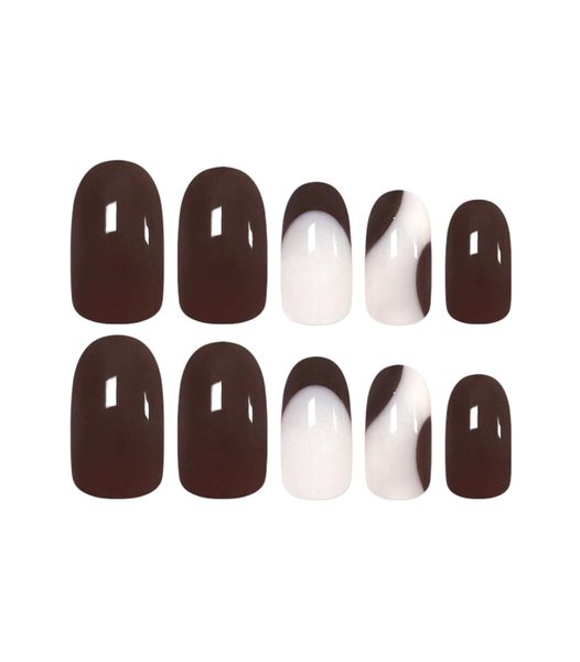 24 Piece -Almond Shaped French Tip Press-On Nails Line Nails - Brown
