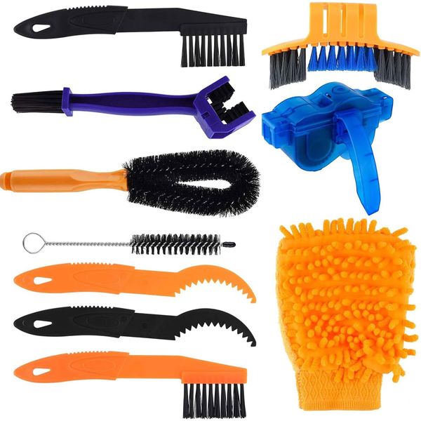 10 Pcs Bicycle Clean Brush Kit Bike Chain Cleaner Bike Cleaning Tool