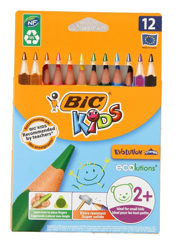 Bic Kids Jumbo Coloring Pencils, 1 mm, Assorted Lead and Barrel Colors, 12/Pack