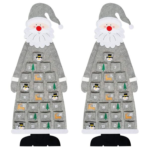 2X Christmas Felt Wall Hanging Calendar With Pockets Reusable Gray
