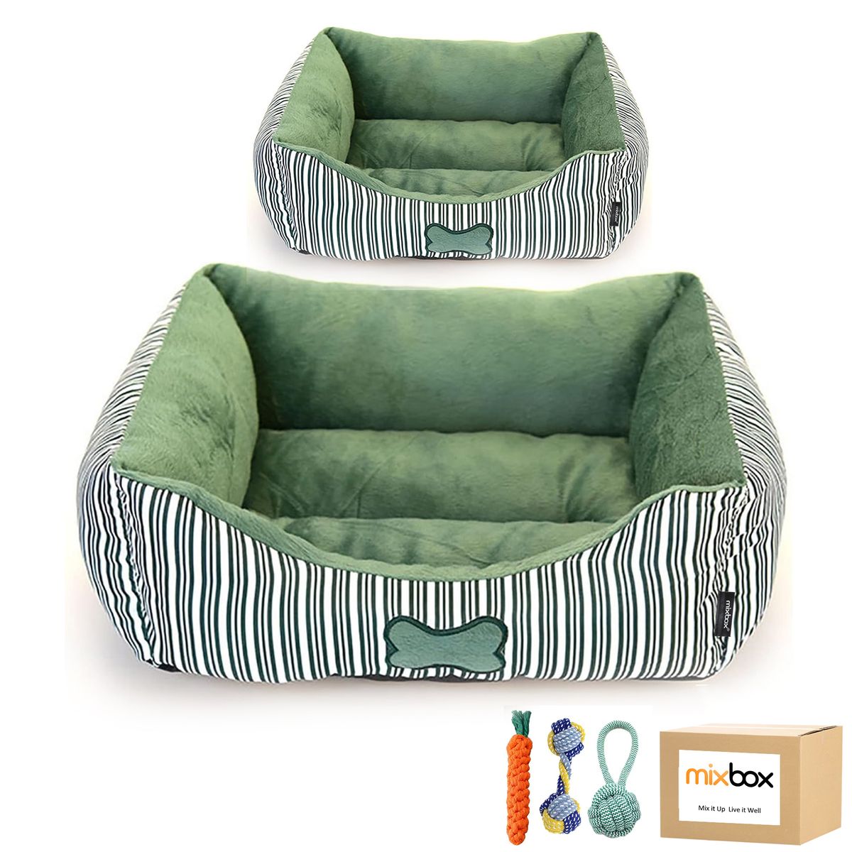 Mix Box 2 Piece Pet Plush Cushion Bed & 3Pcs Dog Rope Toy Set