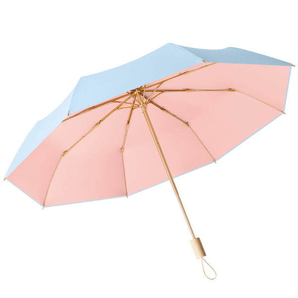 Wooden Handle Folding Umbrella, UV Resistant Sun Umbrella