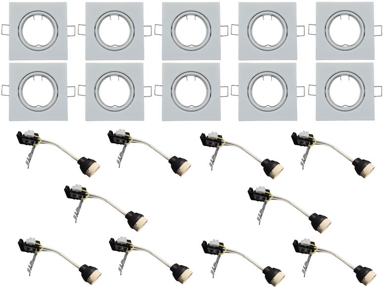 Swivel Square Down Light Fittings &amp; Gu10 Holder with Connector - 10 Pack