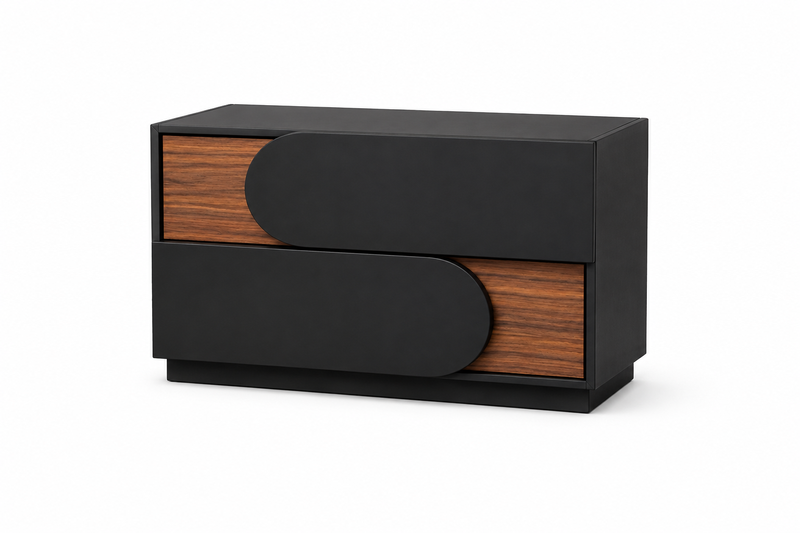 2 Drawer Nightstand Curved Minimalist Bedside Table 50 x 40 x 52 cm Black