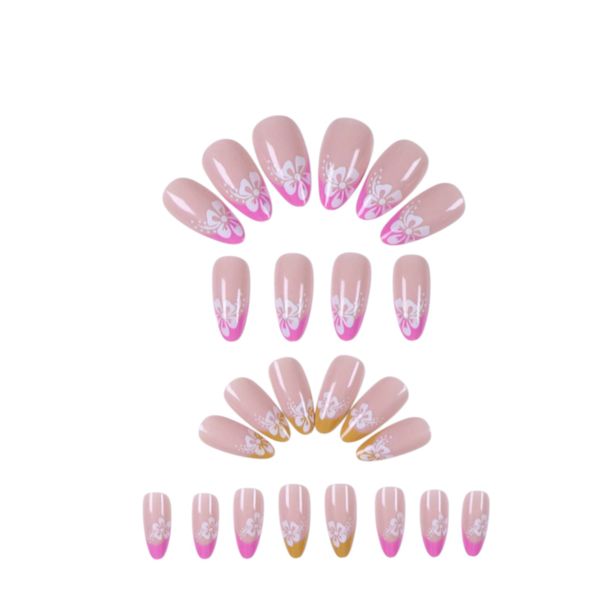 24 Piece - Floral French Tip Press-On Nails - Multicolour