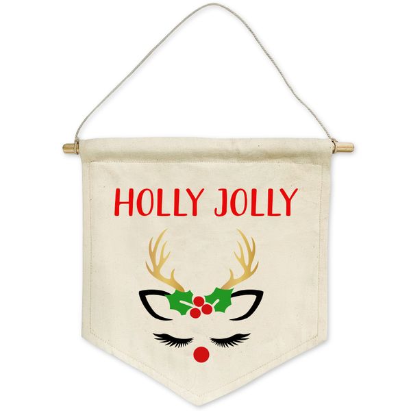 Holly jolly reindeer Christmas cotton banner decor