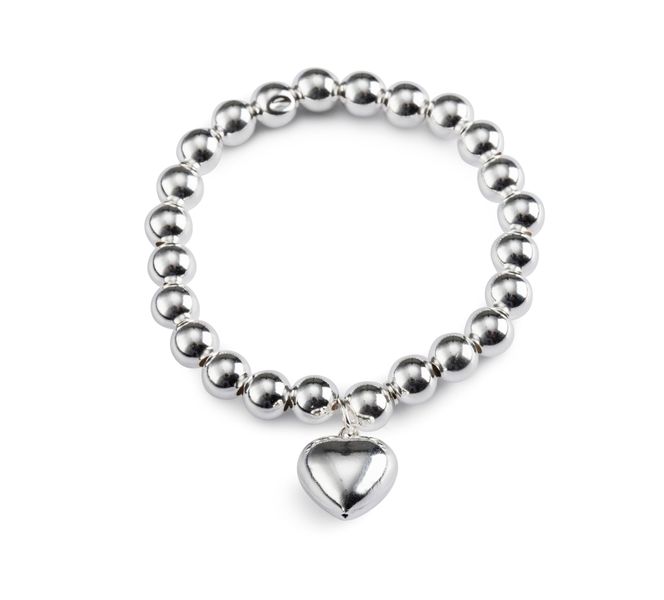 Sterling Silver 8mm Elasticated Ball Bracelet with Heart Charm
