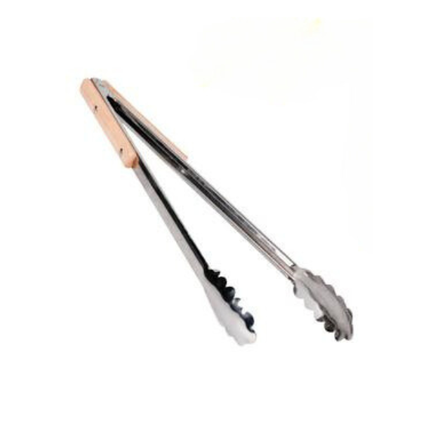 2x Bbq Tongs S/S 40cm Wooden Handle
