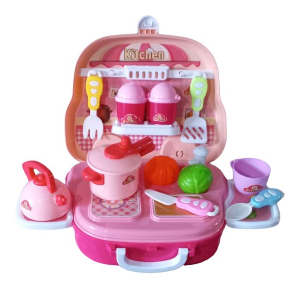 Kitchen Set for Kids in a Carry Case with Wheels - 22 Pieces