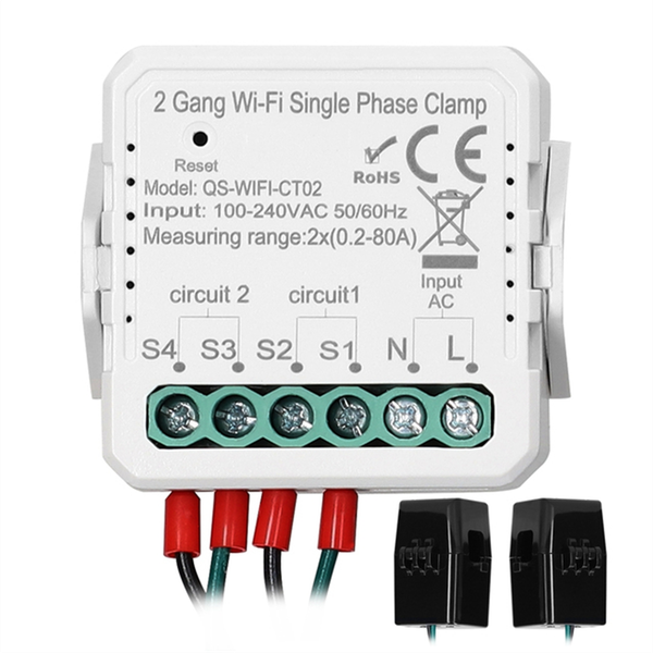 Tuya Wifi 80A Single Phase Clamp Pv Bidirectional Energy Meter 2 Gang