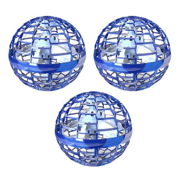 Flying Spinner Ball - Hand Controlled Mini Drone LED Ball - Blue - 3 Pack