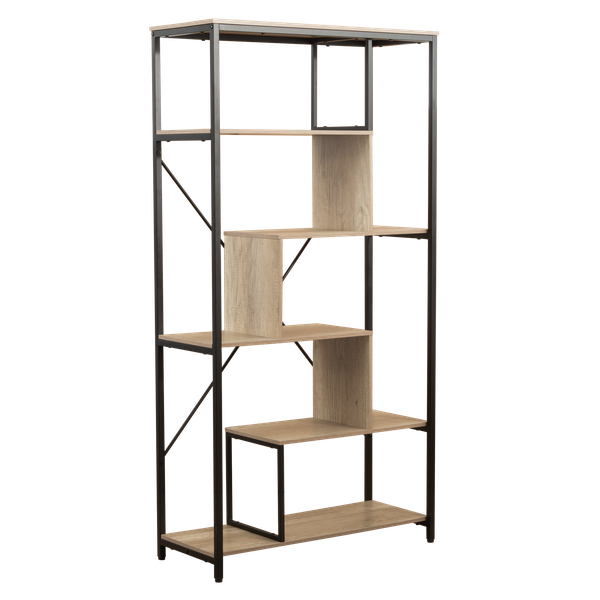 Vector Large Bookshelf with Staggered Shelves, Powder Coated Steel Frame