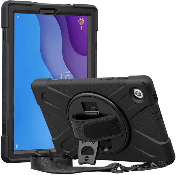TUFF-LUV Armour Jack Rugged Case with Armstrap and Handstrap for Lenovo M10 HD X306X - Black