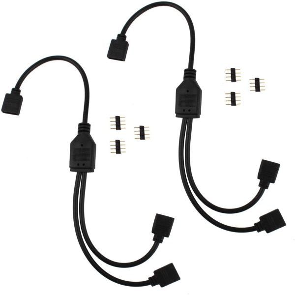 2PCS 4 Pins LED Splitter 1 to 2 Way For RGB 5050 3528 LED Light Cable