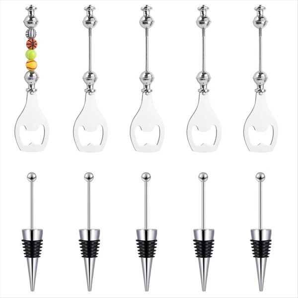 5Pcs Decorative Wine Stoppers &amp; 5Pcs Alloy Reusable Bottle Opener