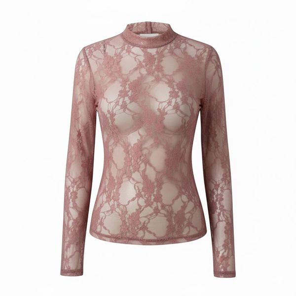 Sheer Floral Lace Long-Sleeve Top