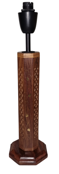 Litex Lamps Exotic Wood Table Lamp with Carved Design and Leaf Painted Inlay
